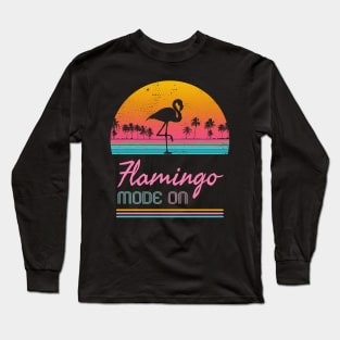 Flamingo 80s Vaporwave Retro Vintage Sunset Long Sleeve T-Shirt